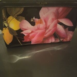 Ted Baker Black and Pink Floral Cosmetic Bag